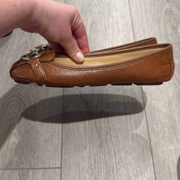 Michael Kors Brown Leather Flats with Signature MK Logo Size 7.5 - Picture 4 of 7